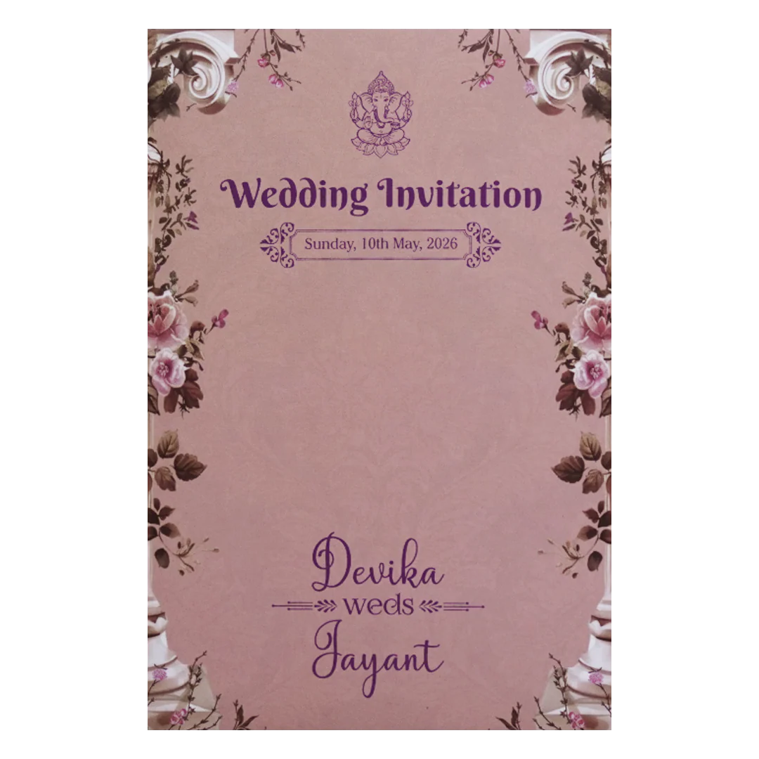 Pink Floral Royal Elephant Padded Wedding Card - KVN07430 - Image 4