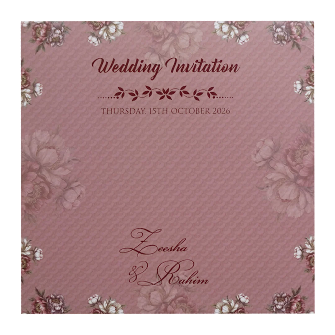 Pink Floral Script Acrylic Padded Wedding Card - KVN07510 - Image 4
