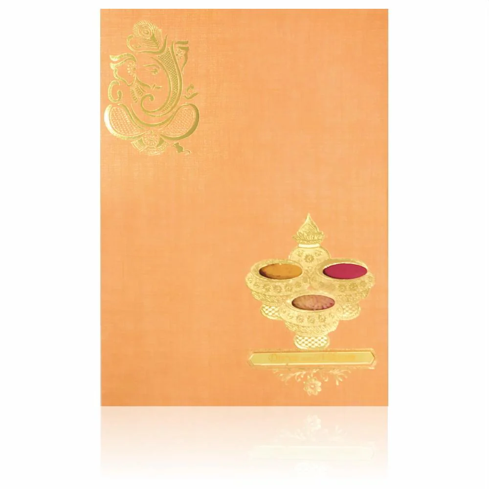 Pink Ganesha Pooja Padded Wedding Card - KNPS9522O - Image 3