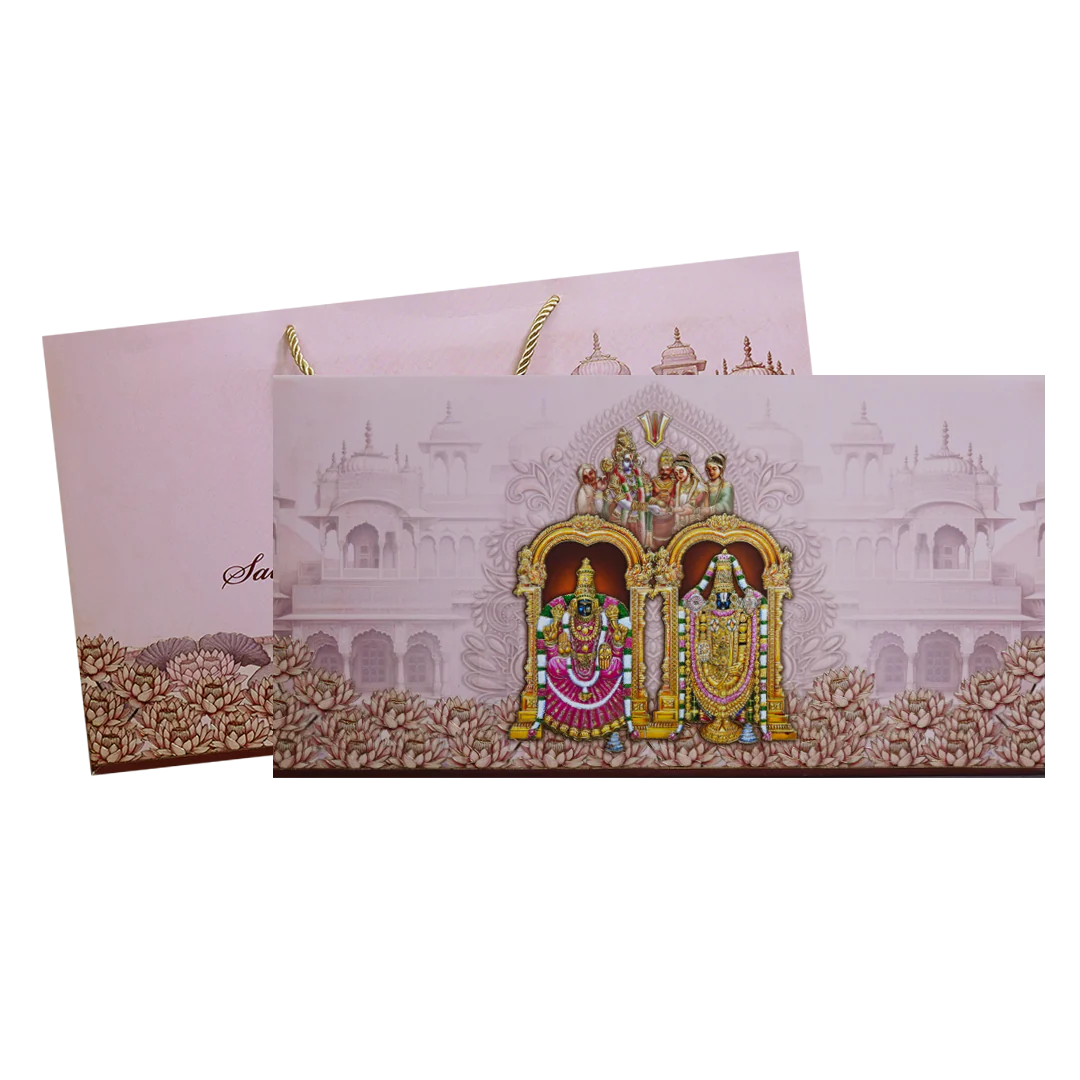 Pink God Themed Embossed Hindu Wedding Card-KPR24670 - Image 2