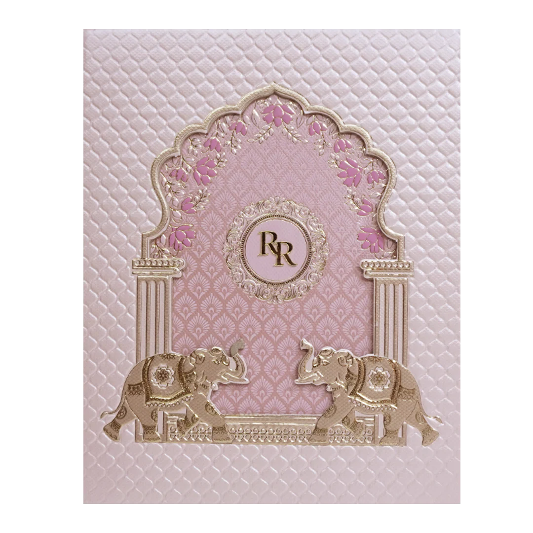 Pink Gold Elephant Arch Padded Wedding Card - KMMWD1118 - Image 3