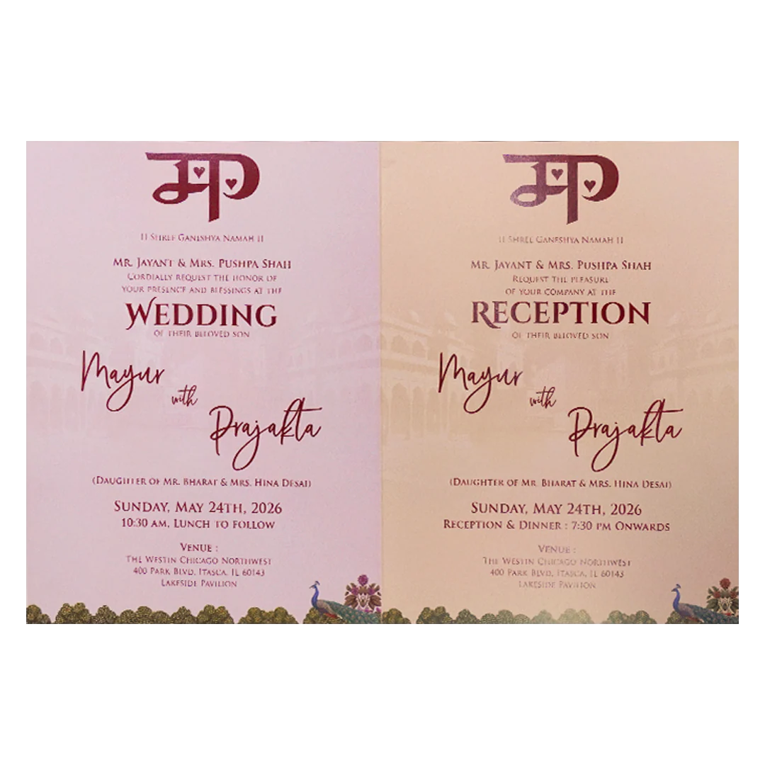 Pink Peacock Garden Wedding Card-KSH73060 - Image 5