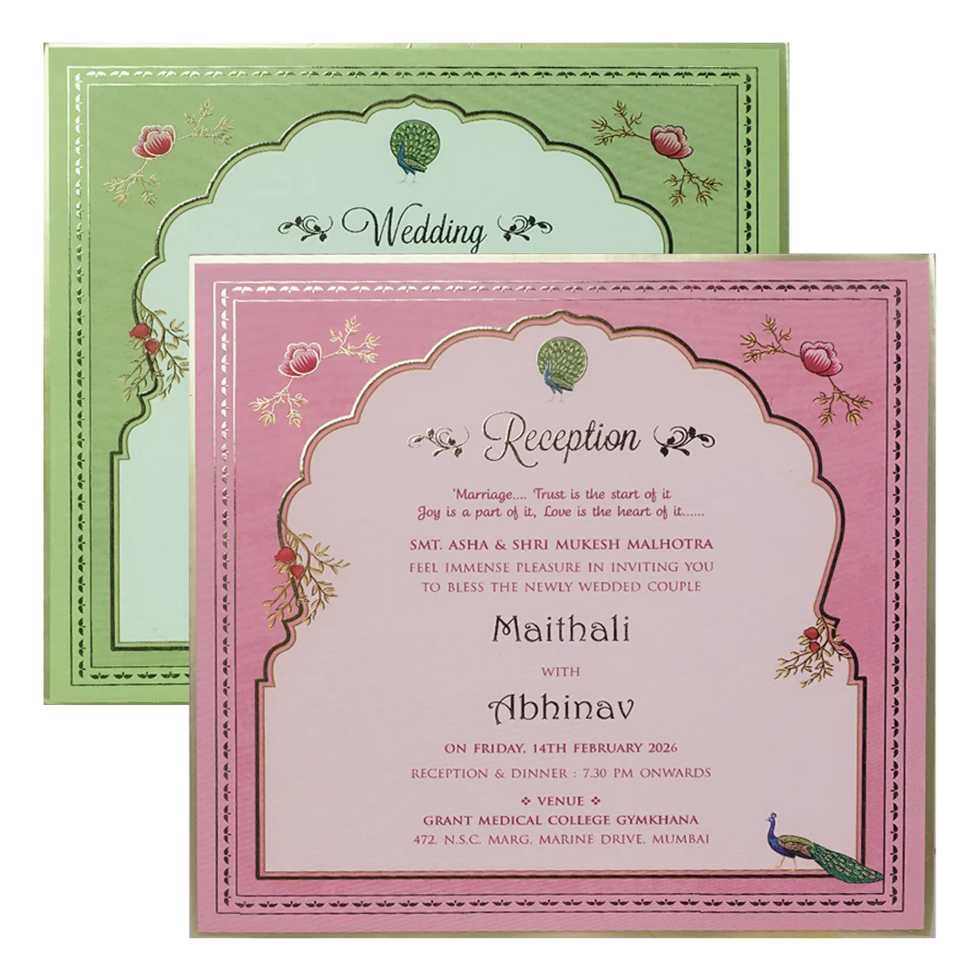 Pink Peacock Theme Wedding Invitation Box-KMMEX8370 - Image 5