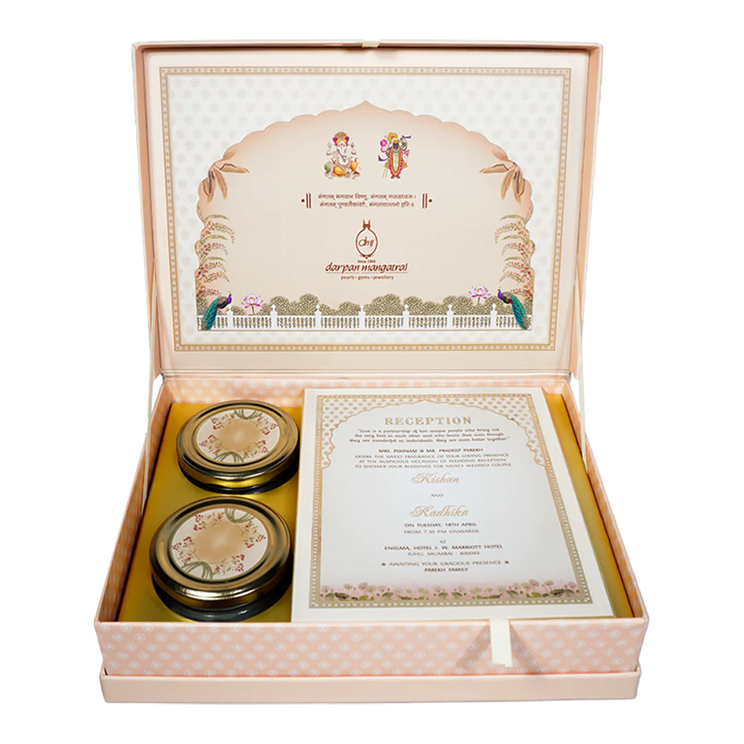 Pink Radha Krishna Wedding Invitation Box-KMMEX8340 - Image 2