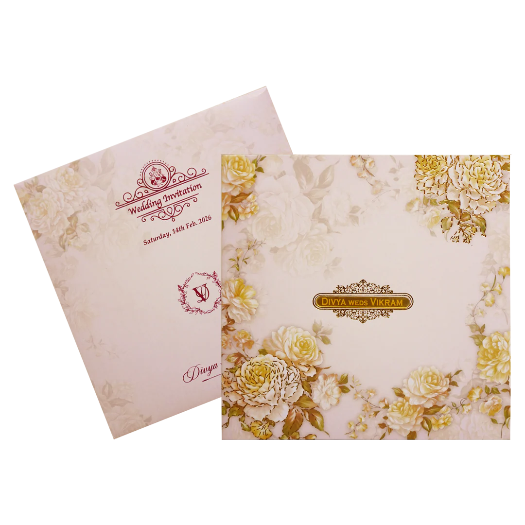 Pink Yellow Rose Floral Wedding Card-KNKBY5406 - Image 2