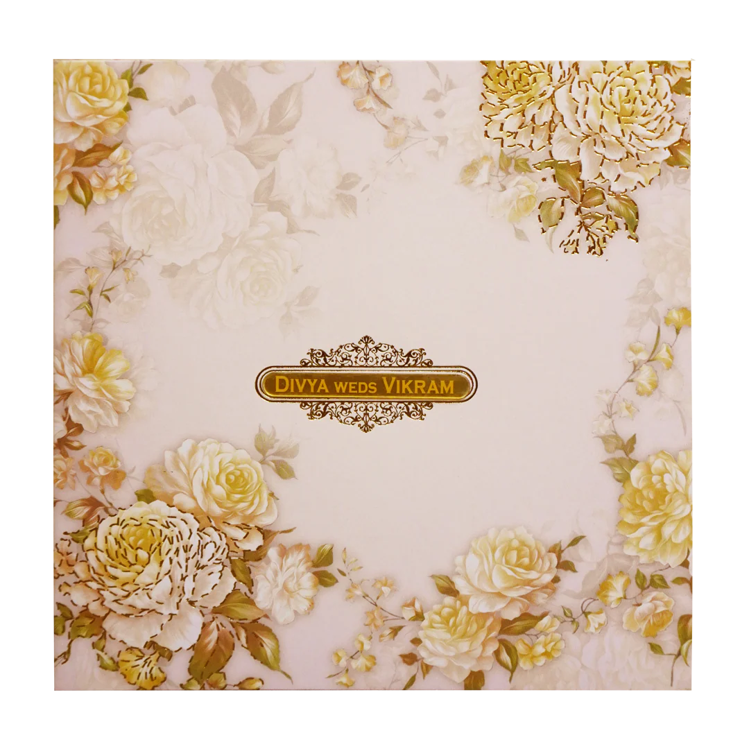 Pink Yellow Rose Floral Wedding Card-KNKBY5406 - Image 3