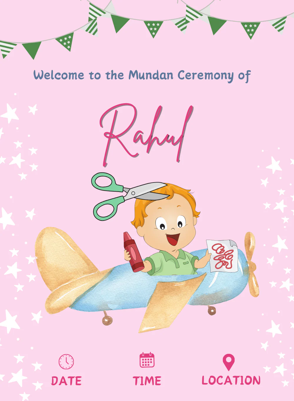 Pink Airplane Mundan Invitation-AAMUN004
