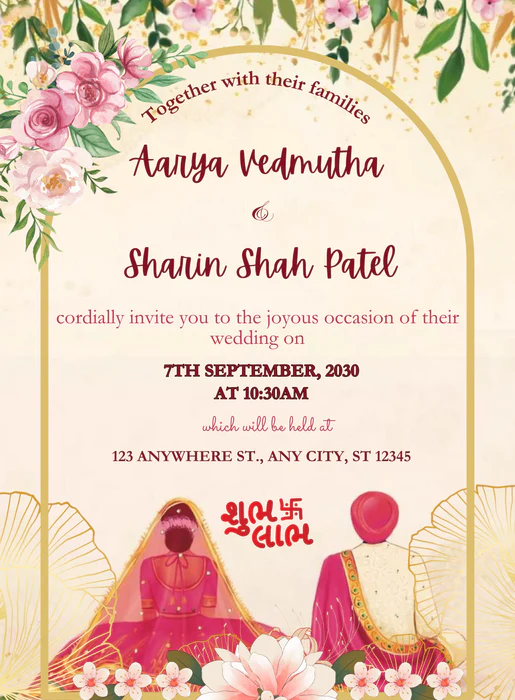 Pink Arch Gujarati Wedding Invitations-AAGWI023 - Image 2
