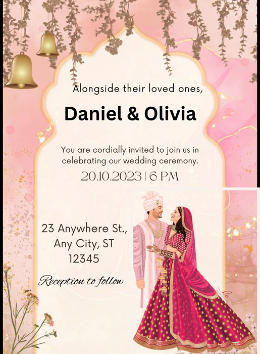 Pink Bells Caricature Wedding Invitation-AACAR014 - Image 2