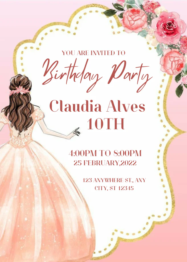 Pink Dress Kids Birthday Invitation-AAKBI003