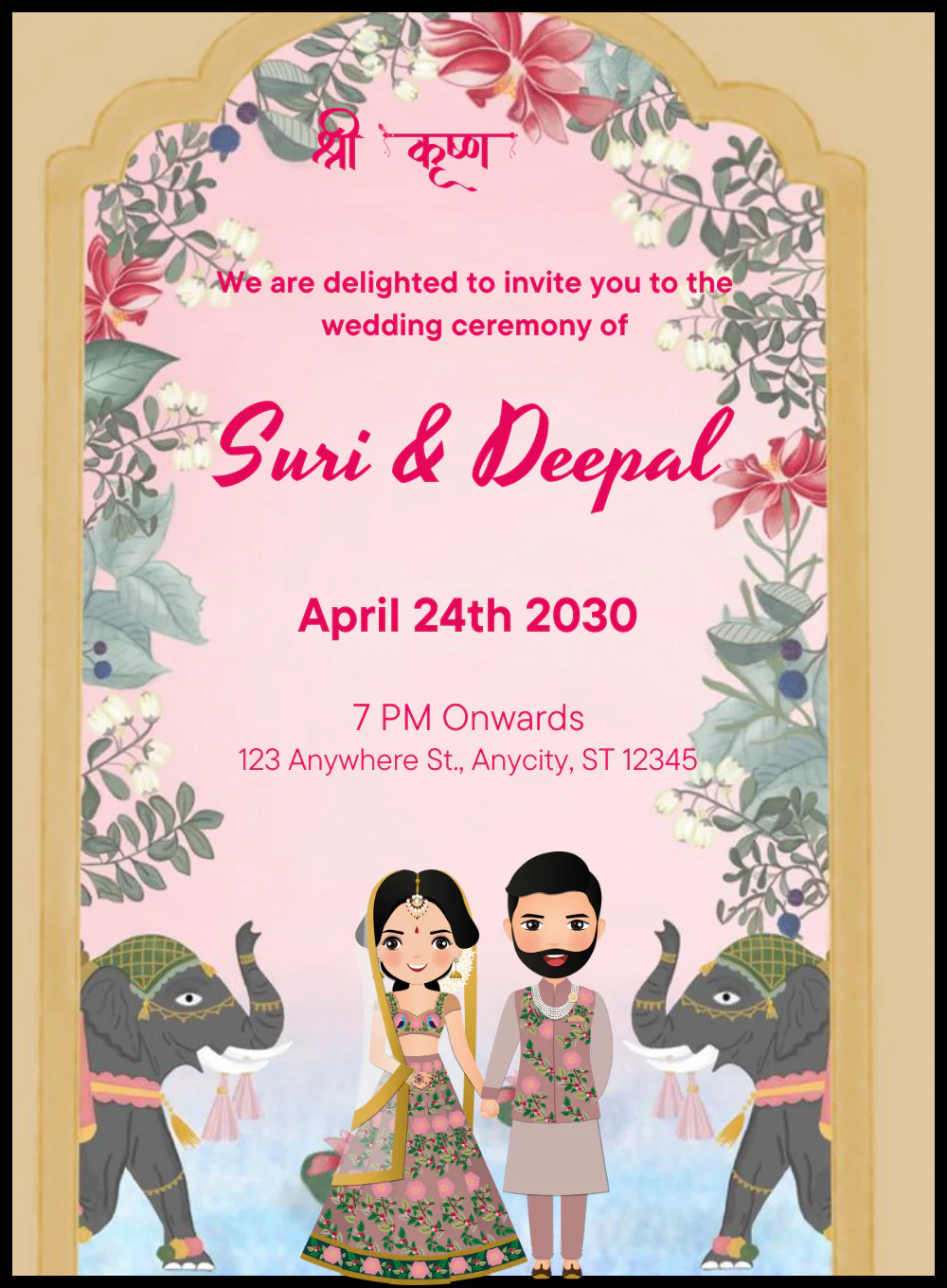 Pink Elephant Gujarati Wedding Invitation'-AAGWI017