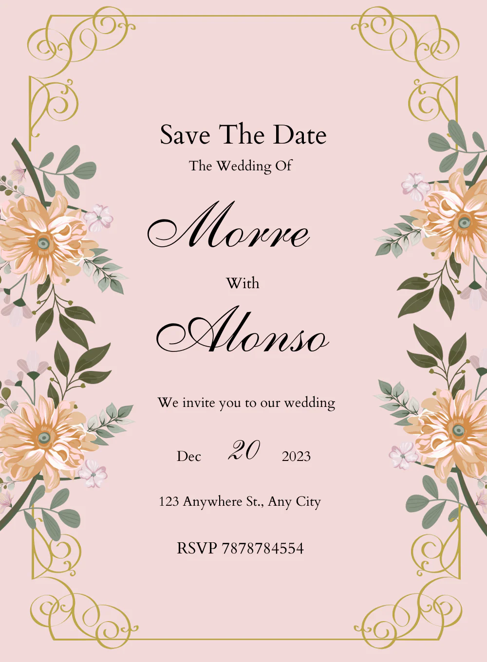 Pink Floral Christian Wedding Invitation-AACWI006