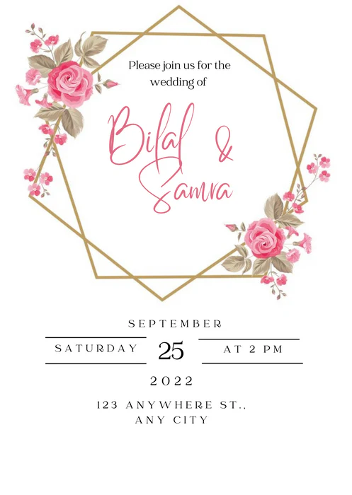 Pink Roses Frame Floral Wedding Invitation-AAFWI003 - Image 2