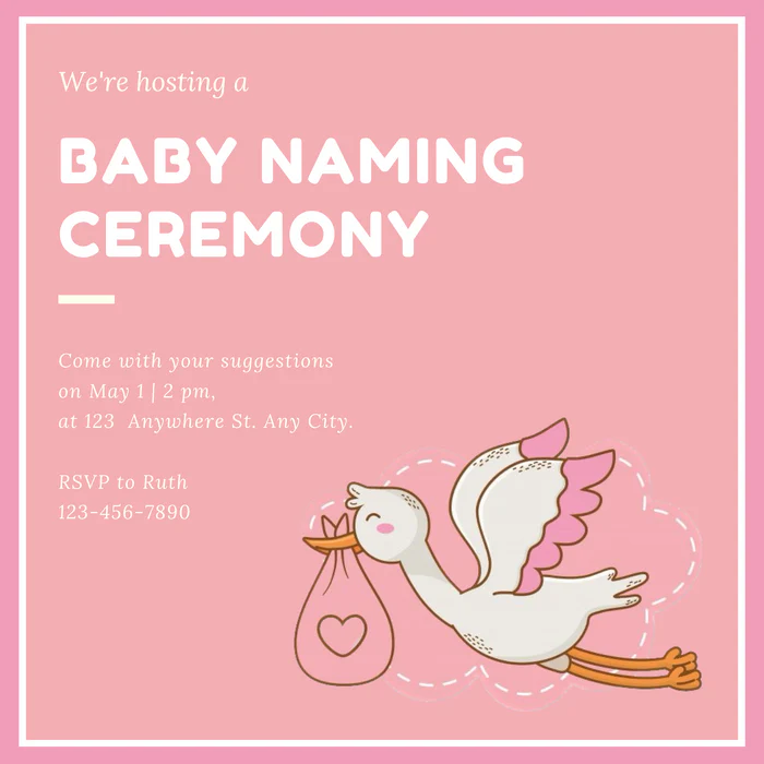 Pink Stork Baby Naming Ceremony Invitation-AANCI001 - Image 2