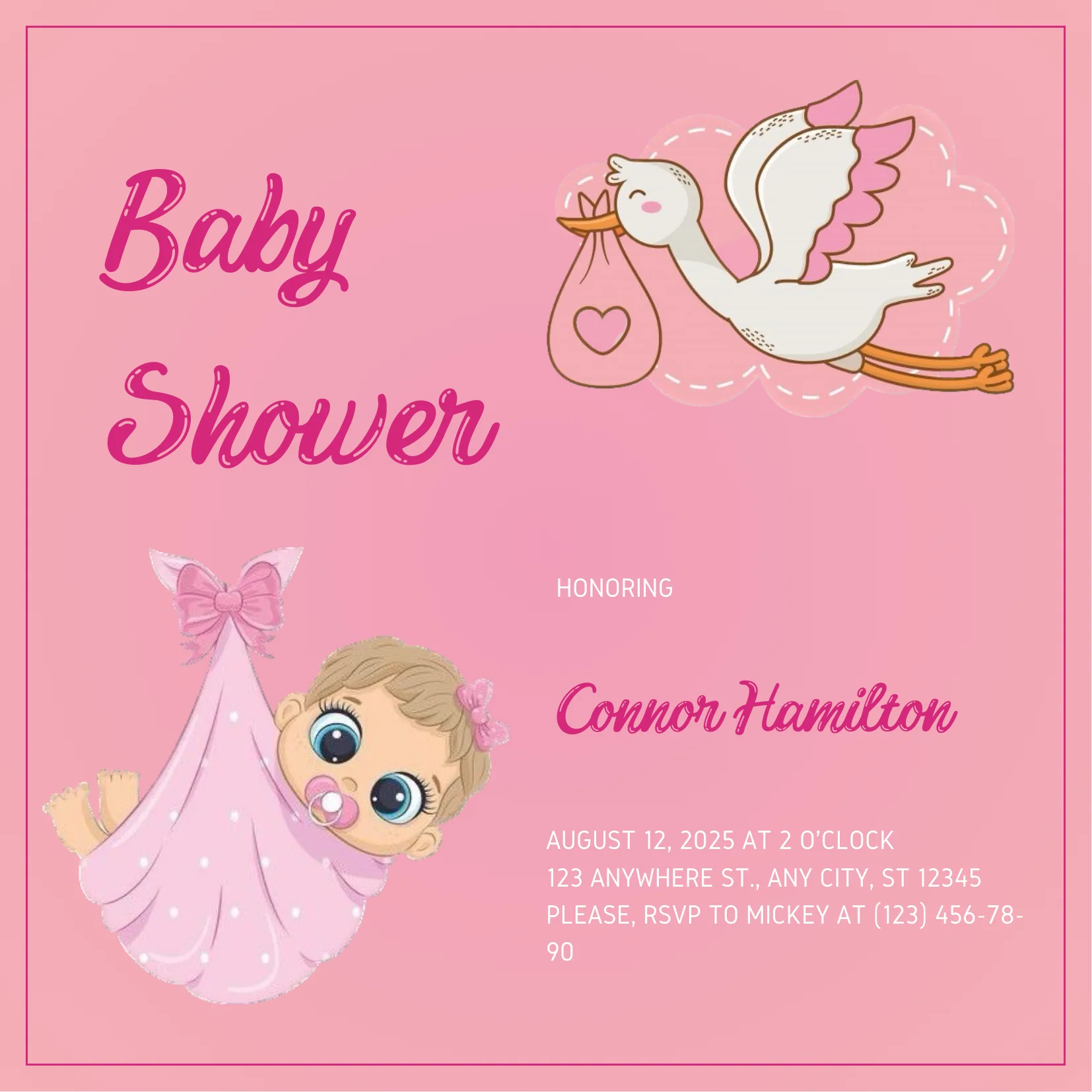 Pink Stork Baby Shower Invitation-AABSW002