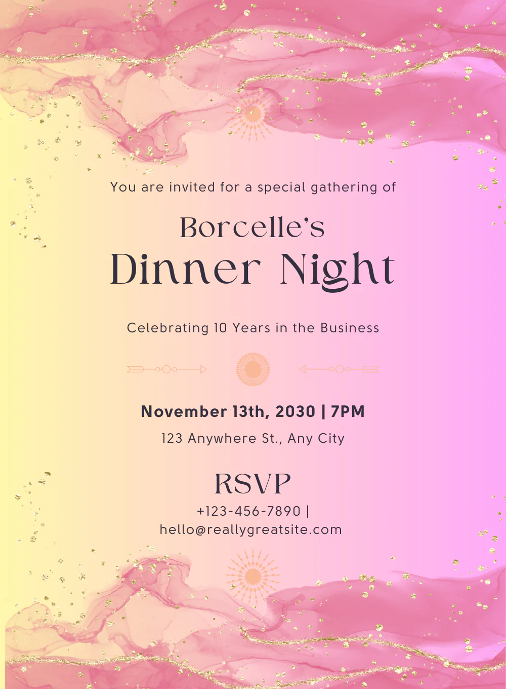 Pink Watercolor Dinner Party Invitation-AADNI007