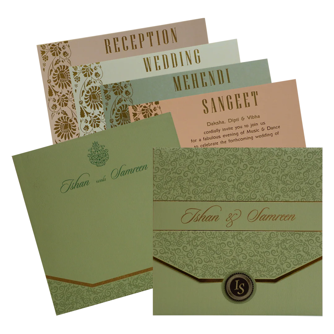 Pista Green Floral Wedding Invitation-KRC30551