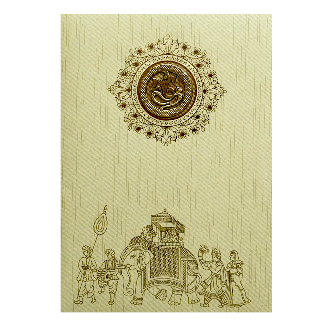 Pista Green Shiny Ganesha Wedding Card-KNKR039G - Image 3
