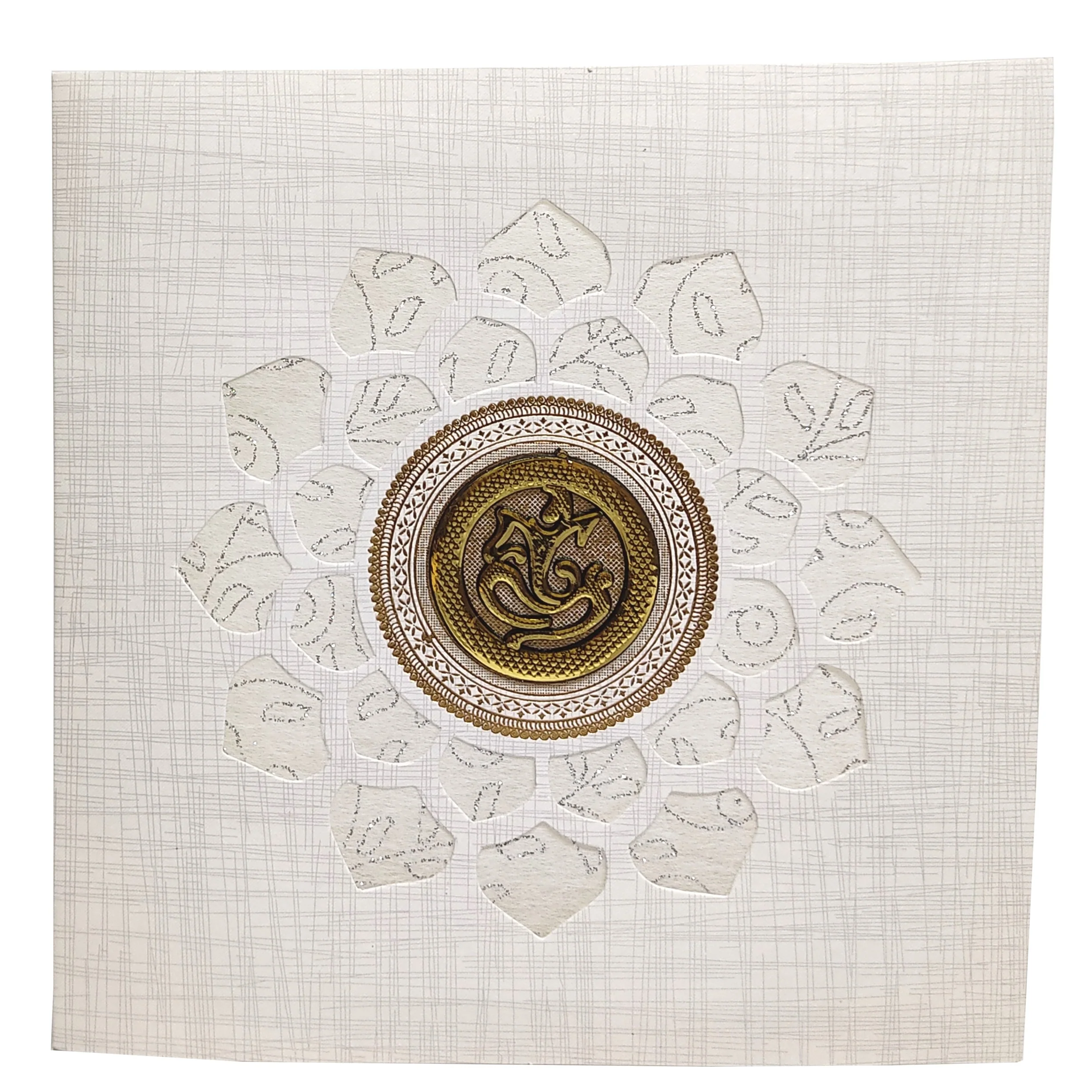 Grey Metallic Wedding Card With White Wolly And Ganesha-KNRP4343G - Image 3