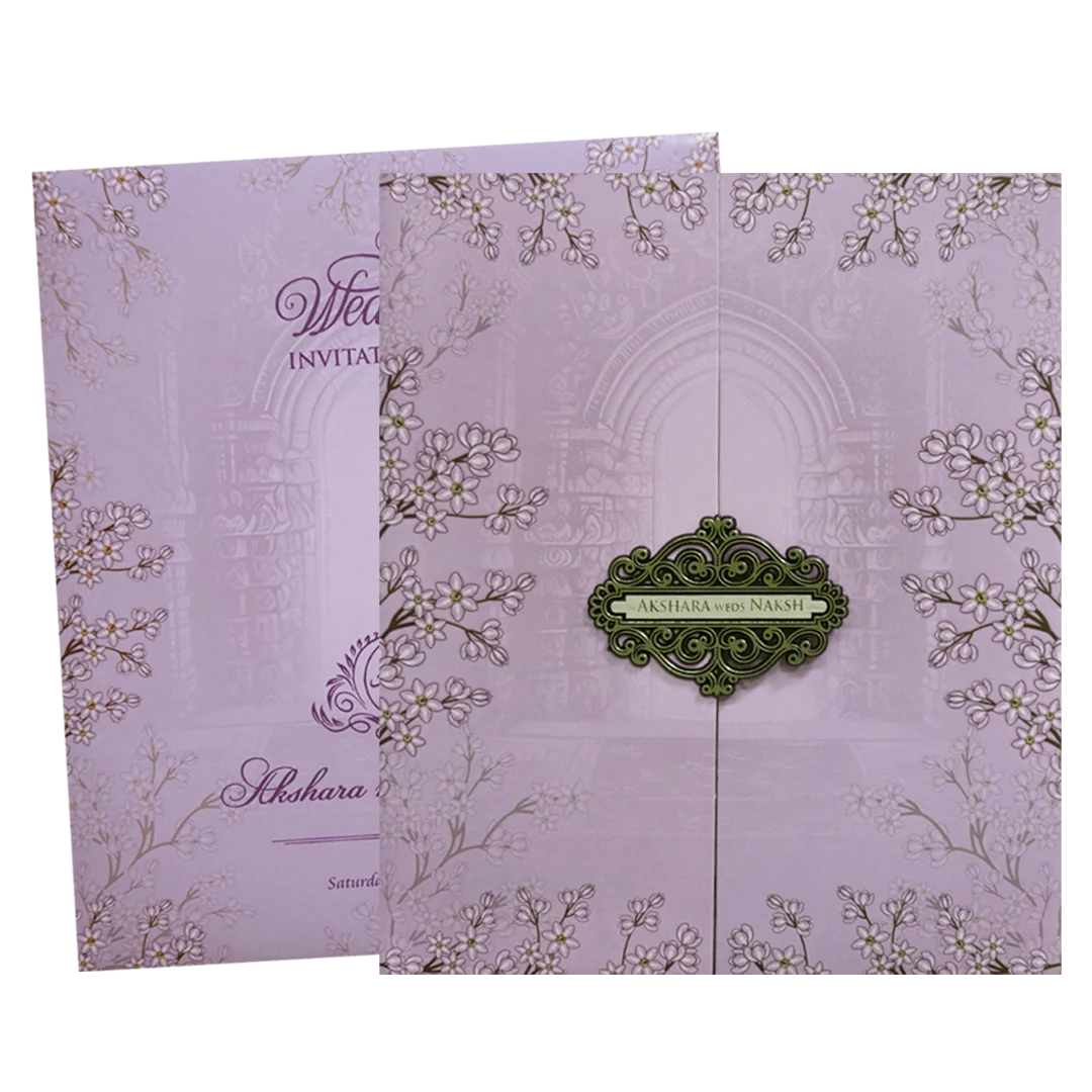 Purple Floral Door Wedding Invitation Card - KVN07610 - Image 2