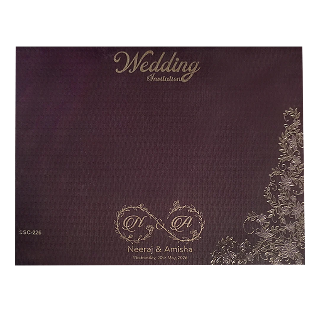 Purple Floral Gold Padded Wedding Card-KSSC2260 - Image 4