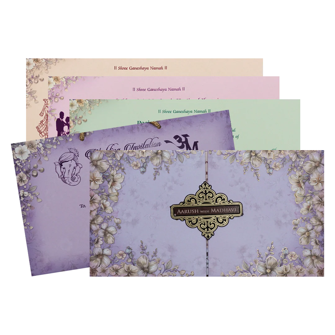 Purple Floral Padded Wedding Card-KSH72280