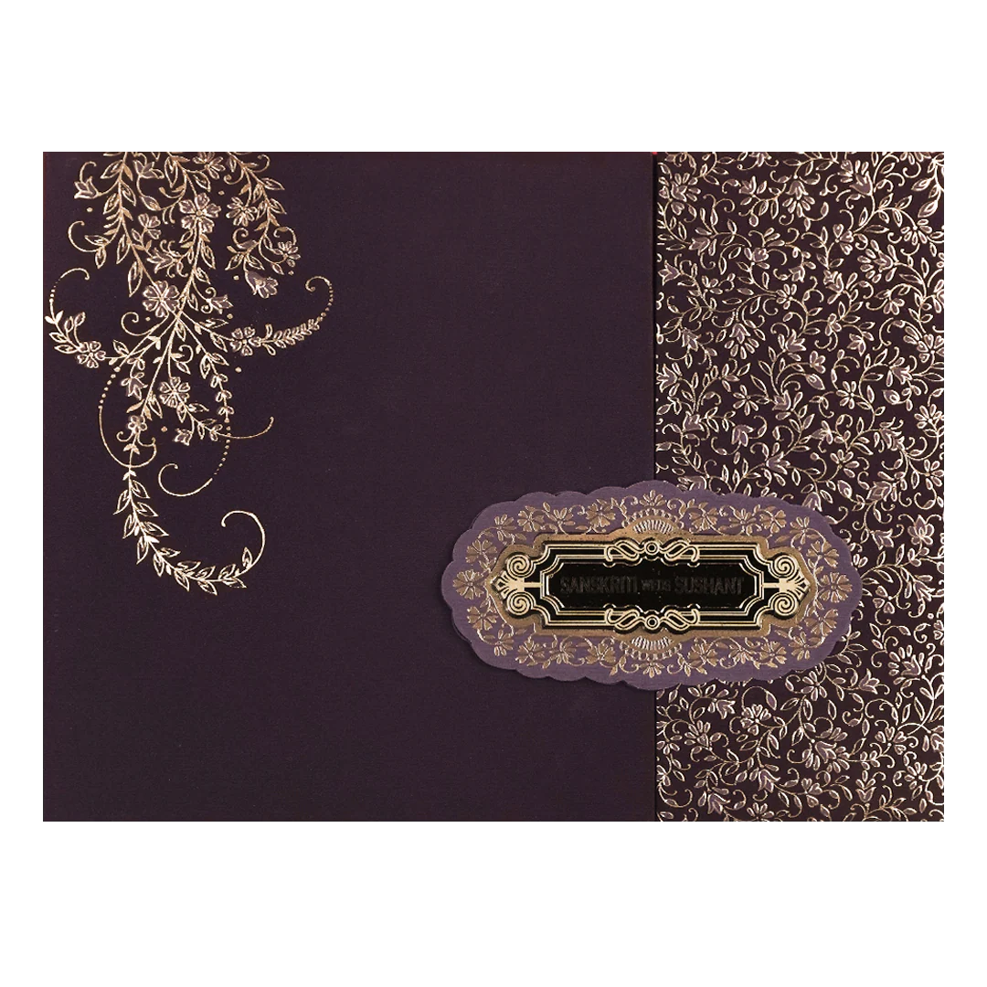 Purple Gold Floral Padded Wedding Card-KSI64340 - Image 3