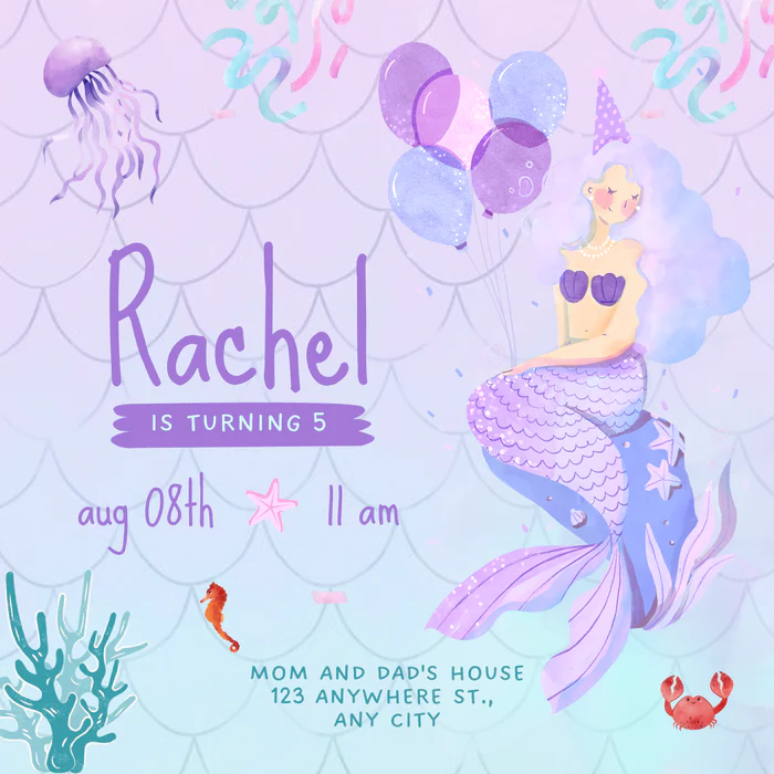 Purple Aqua Mermaids Invitation-AAMER001 - Image 2