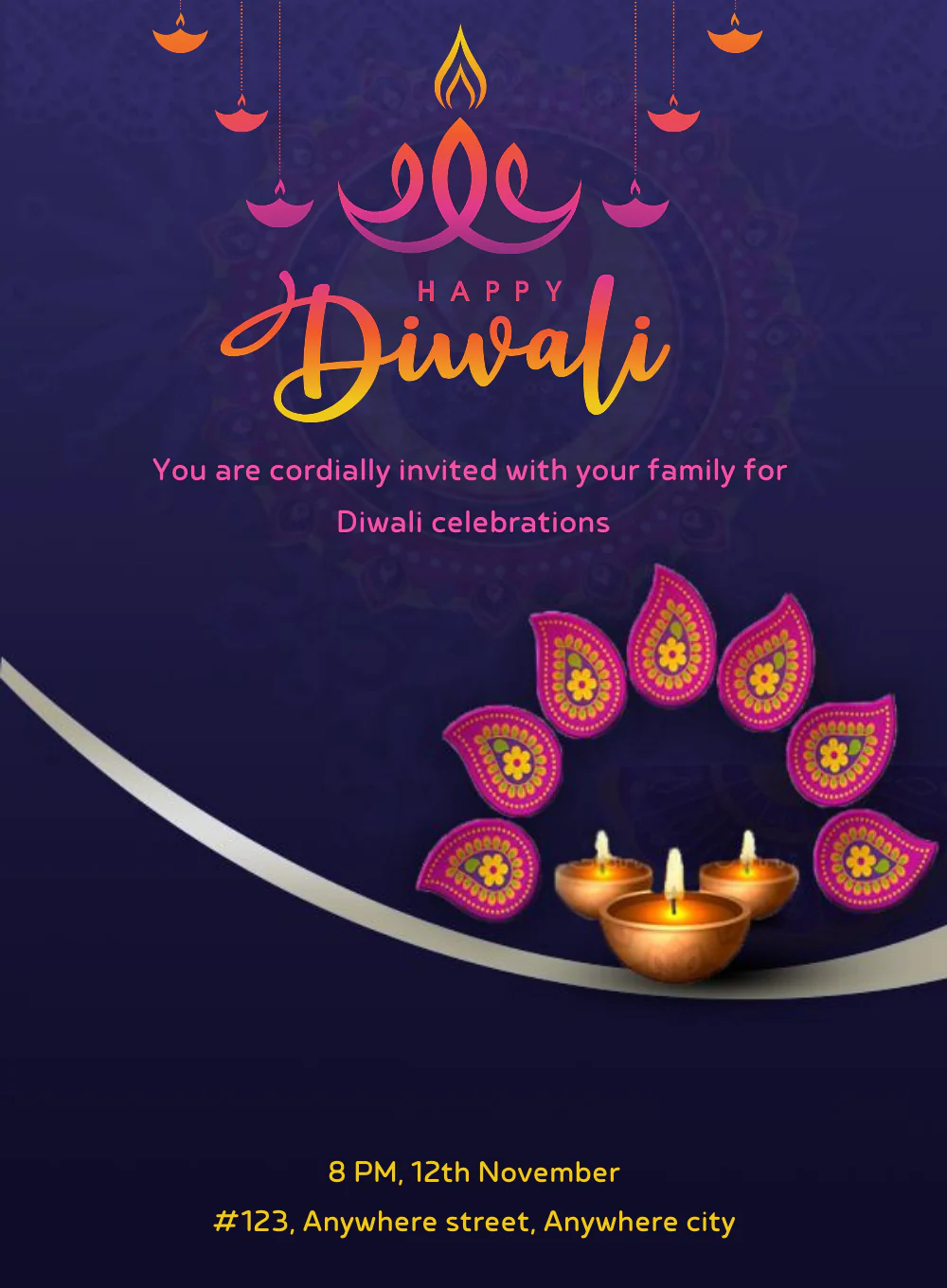 Purple Light diwali Invitation-AADIW007