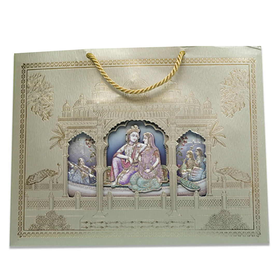 Radha Krishna Boat Theme Padded Wedding Card - KSSC2530 - Image 4