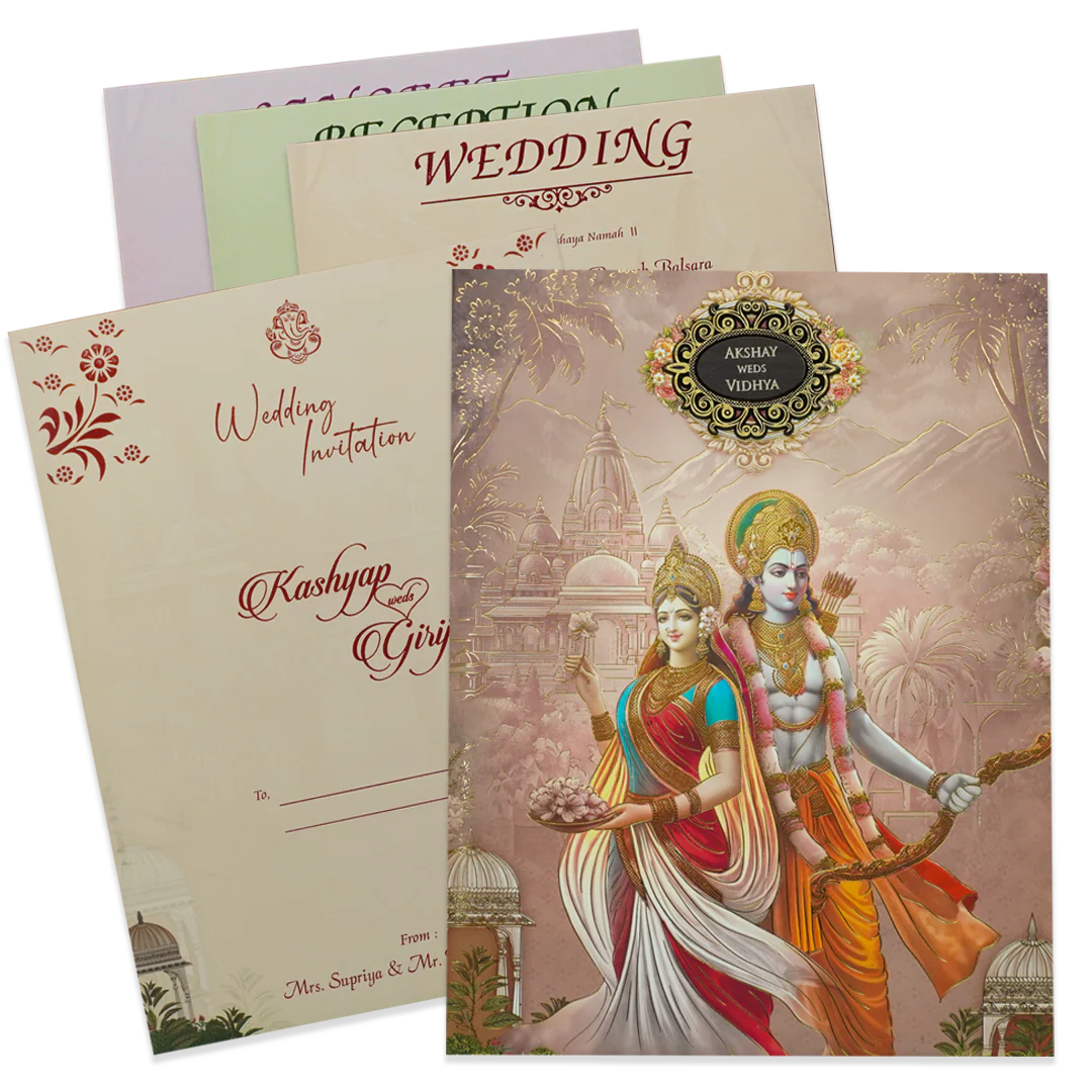 Rama Sita Traditional Padded Wedding Card - KSH72350
