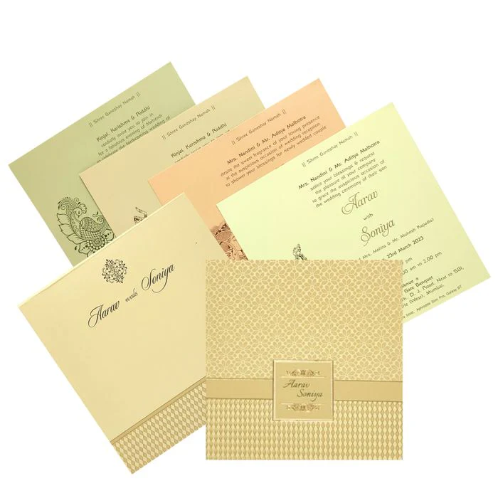 Beige Embossed Invitation Card-KRC28721