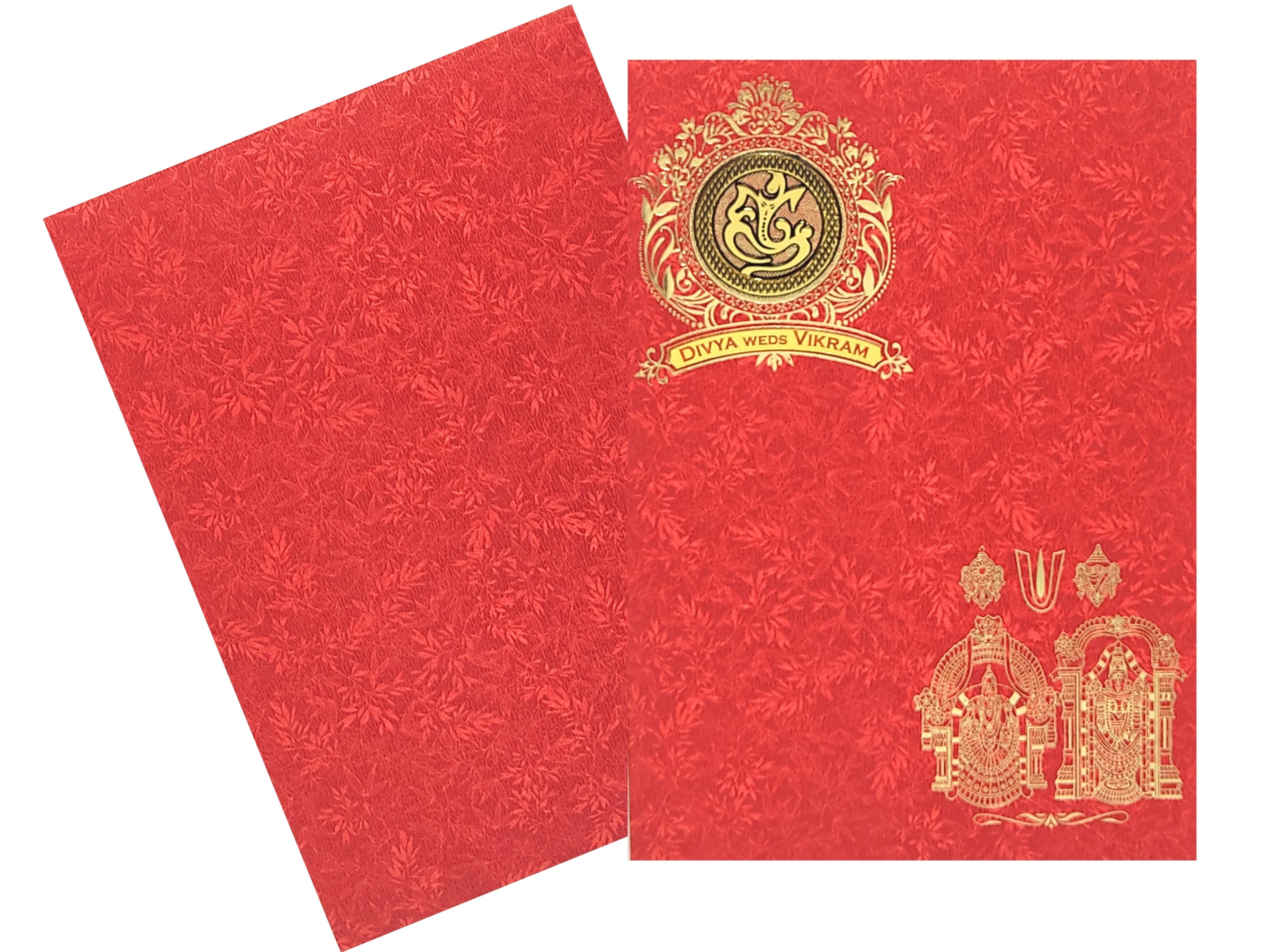 Red Metallic Balaji Padmavathi Invite In Gold Foiling-KNCM34RM - Image 2