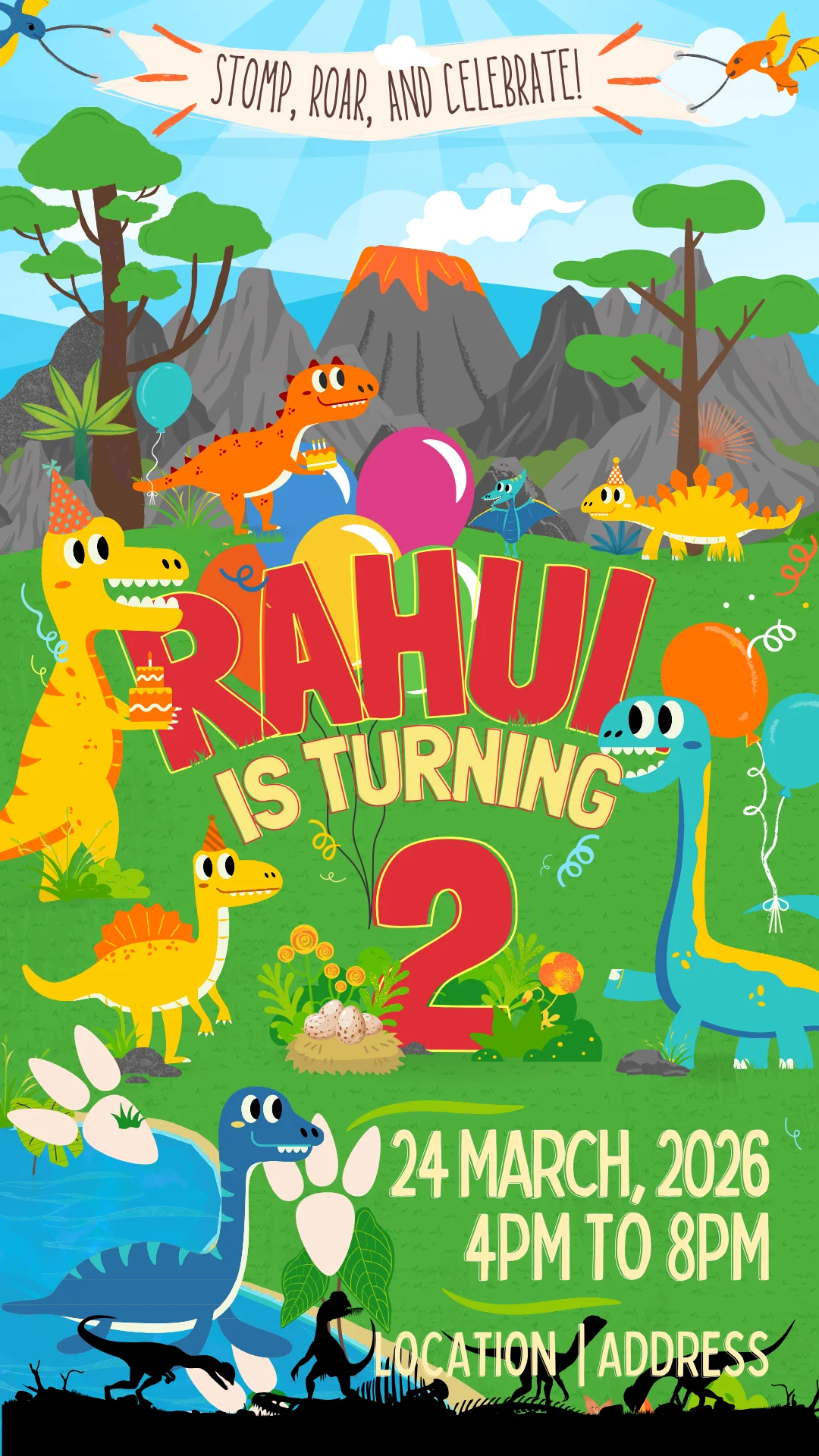 Roaring Green Dinosaurs Invitation-AADII001