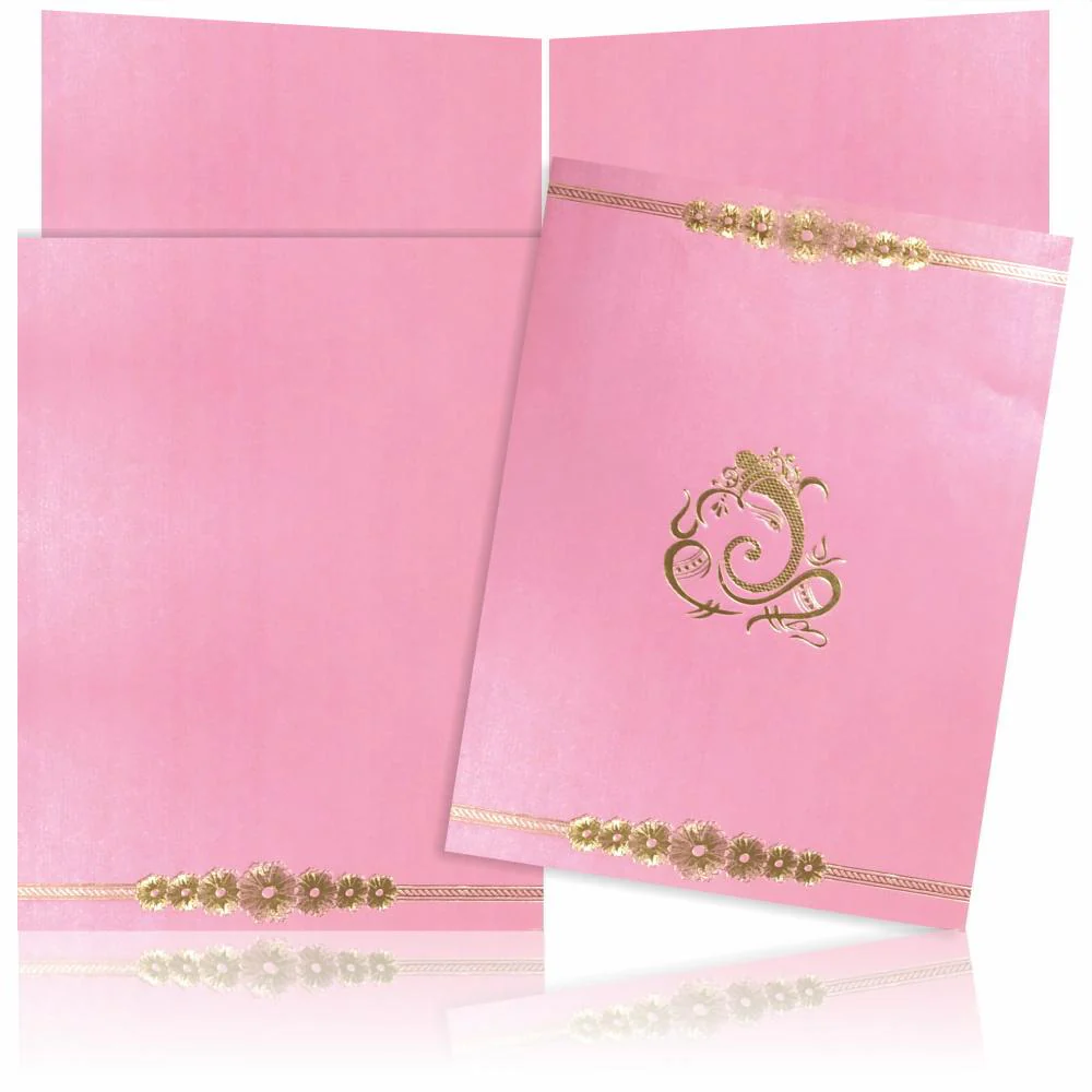 Pink Metallic Invitation Card With Floral Design-KNK4824