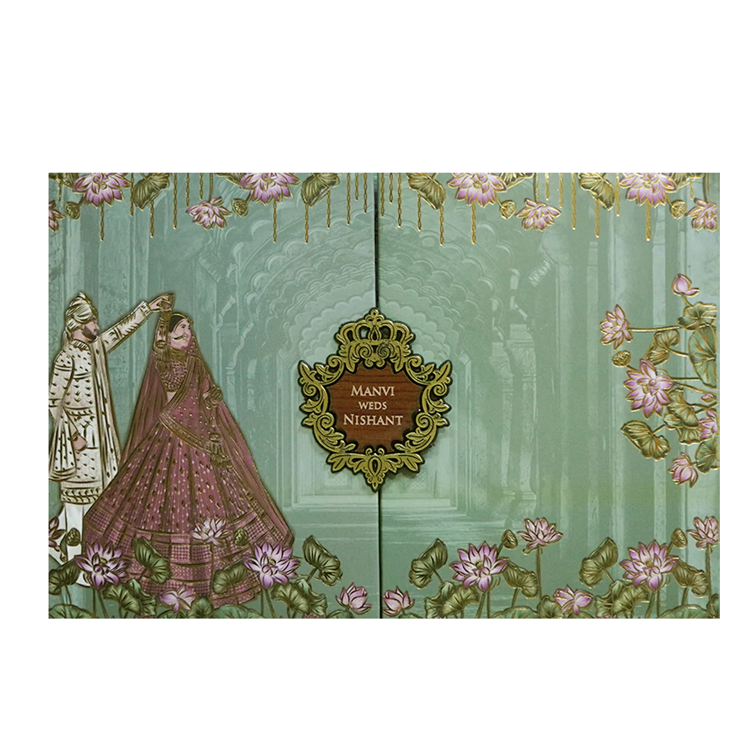 Royal Couple Lotus Arch Padded Wedding Card - KVN07370 - Image 3