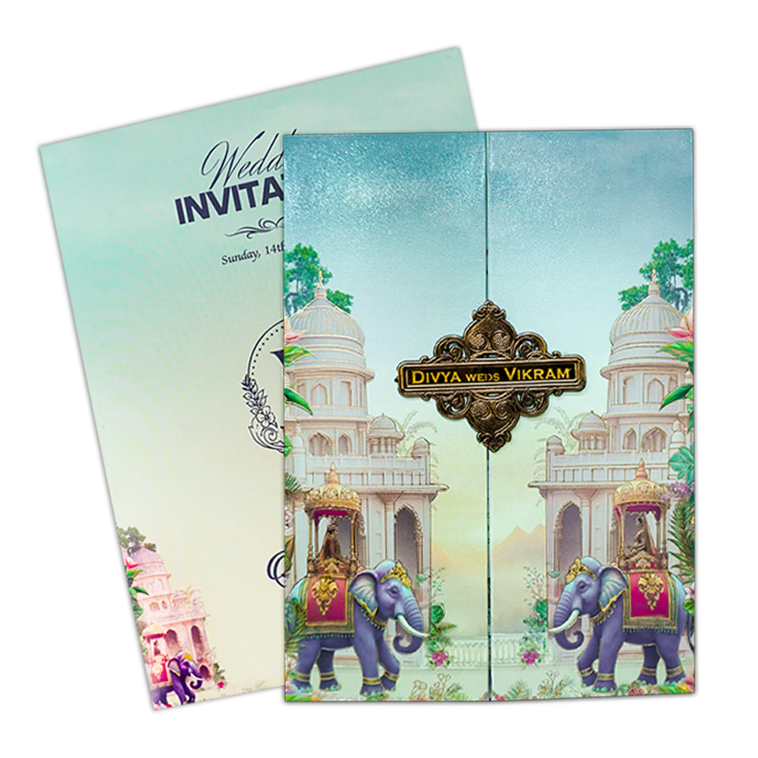 Royal Elephant Gatefold Padded Wedding Card-KNPS8605C - Image 2