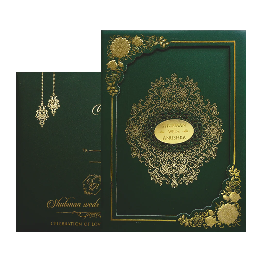 Royal Green Floral PaddedWedding Card-KRB09672 - Image 2