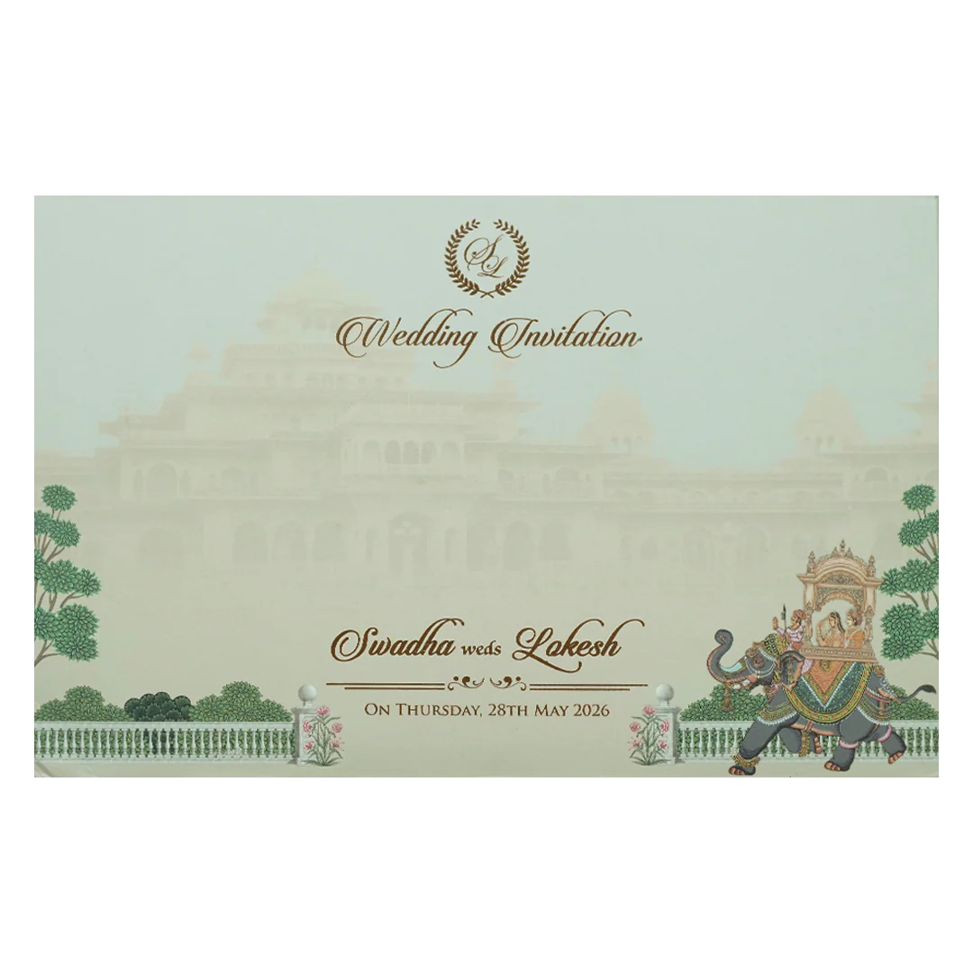 Royal Palace Elephant Procession Padded Wedding Card-KRE27820 - Image 4
