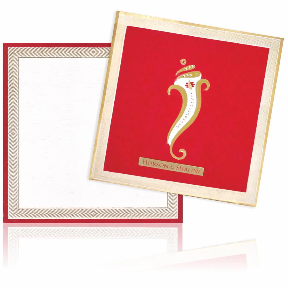 Royal Red Shading With Cut Ganesha Padded Wedding Card - KNKZ0676 - Image 2