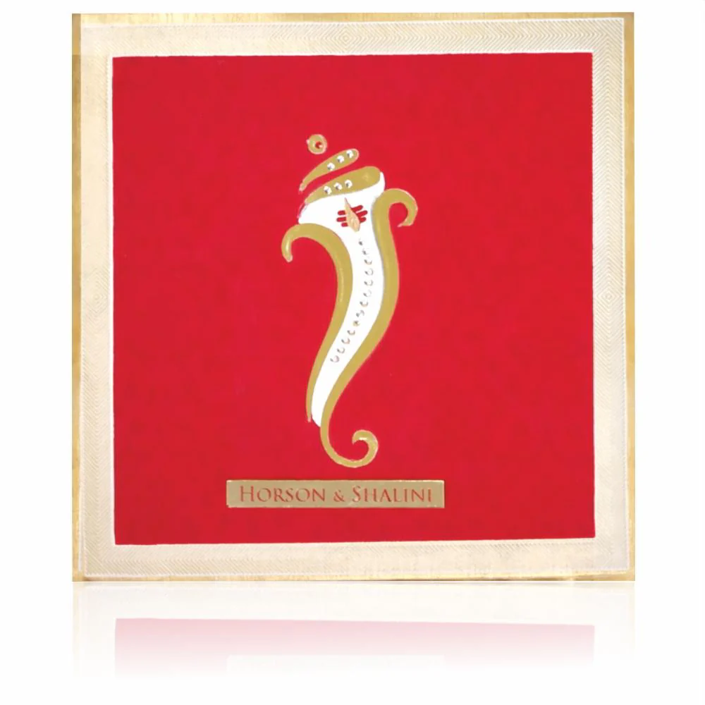 Royal Red Shading With Cut Ganesha Padded Wedding Card - KNKZ0676 - Image 3