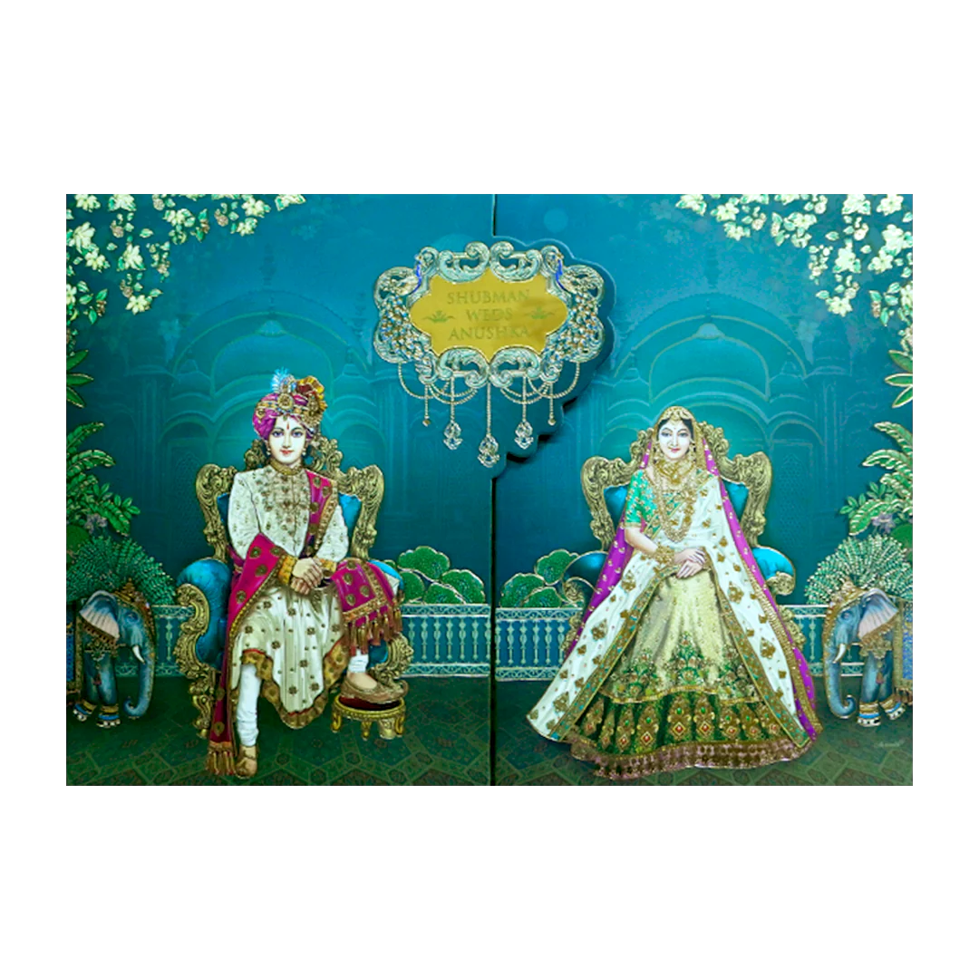 Royal Teal Bride and Groom Gold Foil Wedding Invitation Card-KRB09070 - Image 3