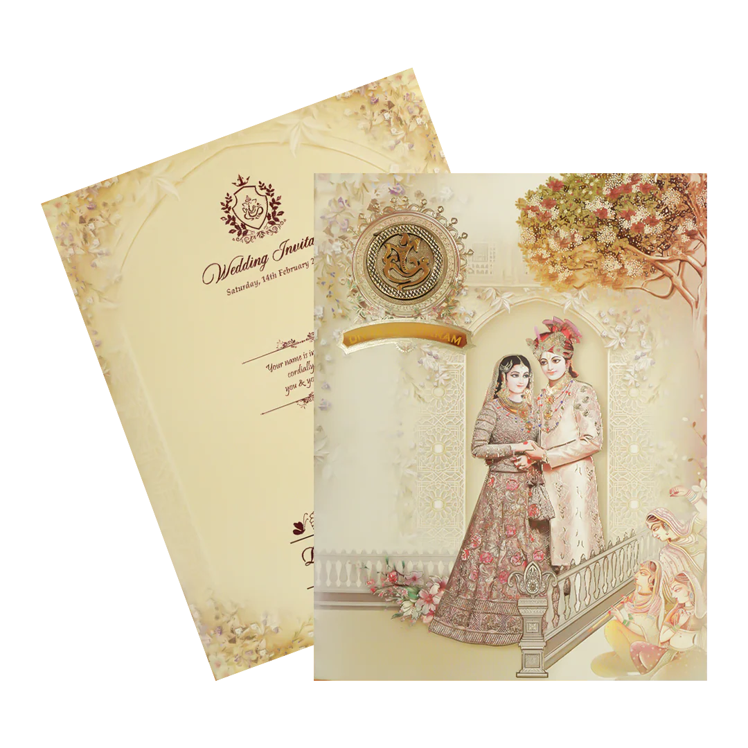Royal Yellow Ganesha Couple Wedding Card-KNKJ1127 - Image 2