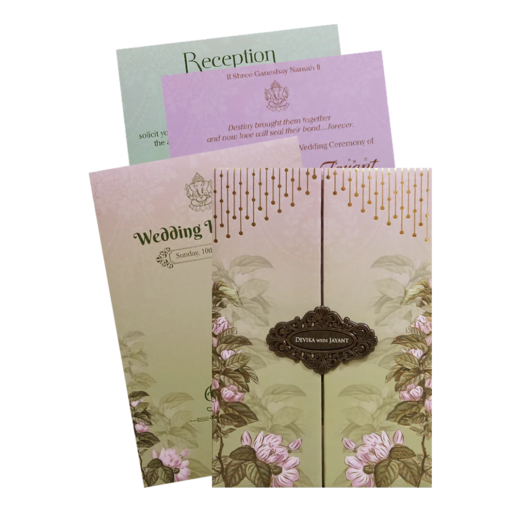 Sage Green Floral Hanging LightsPadded Wedding Card - KVN07330