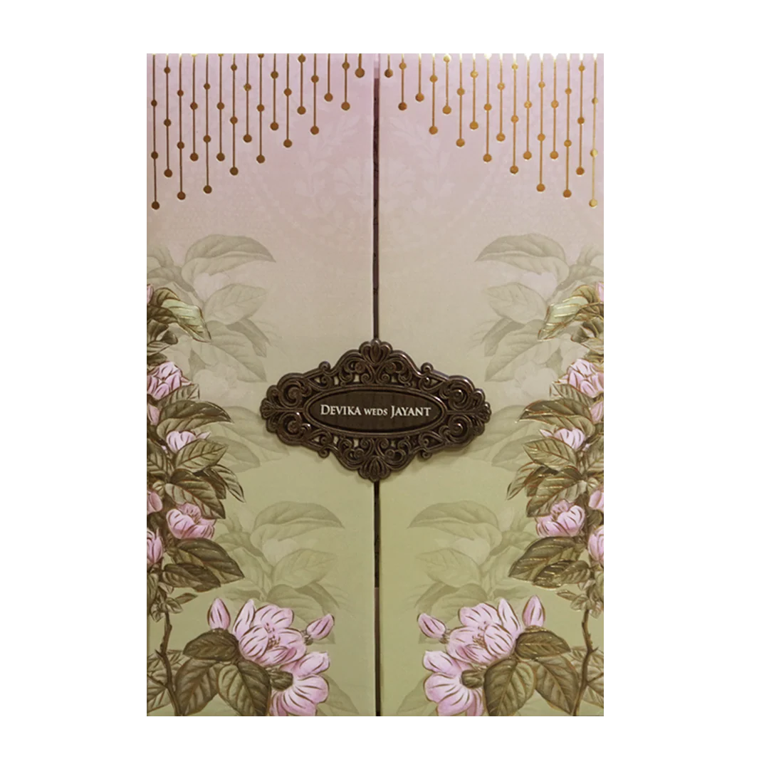 Sage Green Floral Hanging LightsPadded Wedding Card - KVN07330 - Image 3