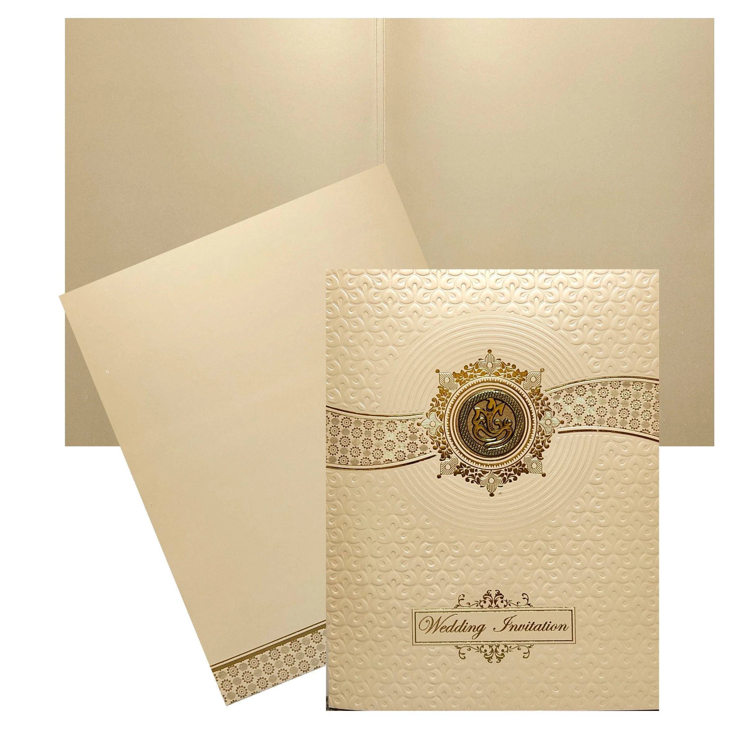 Sandal Embossed Ganesha Invitation Card-KNK4203P