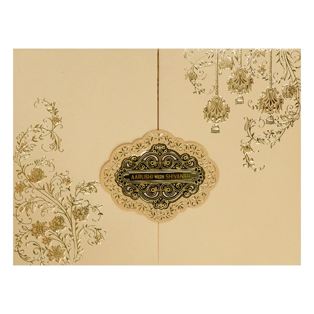 Sandal Gold Floral Padded Wedding Card-KSI64090 - Image 3