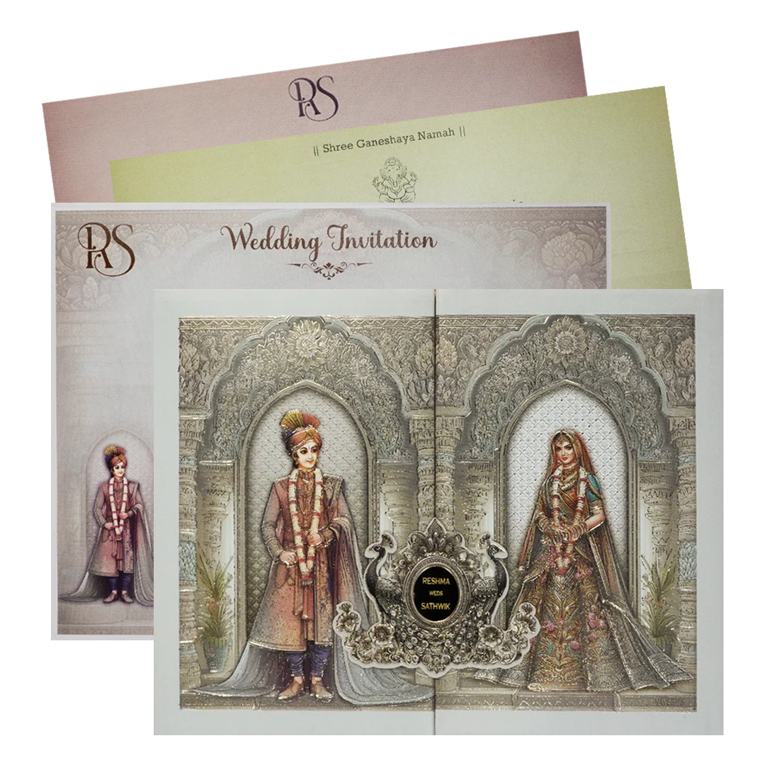 Silver Bride Groom Padded Wedding Card-KSI64150