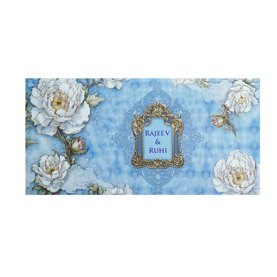 Sky Blue Floral Wedding Invitation Card-KPR06550 - Image 3