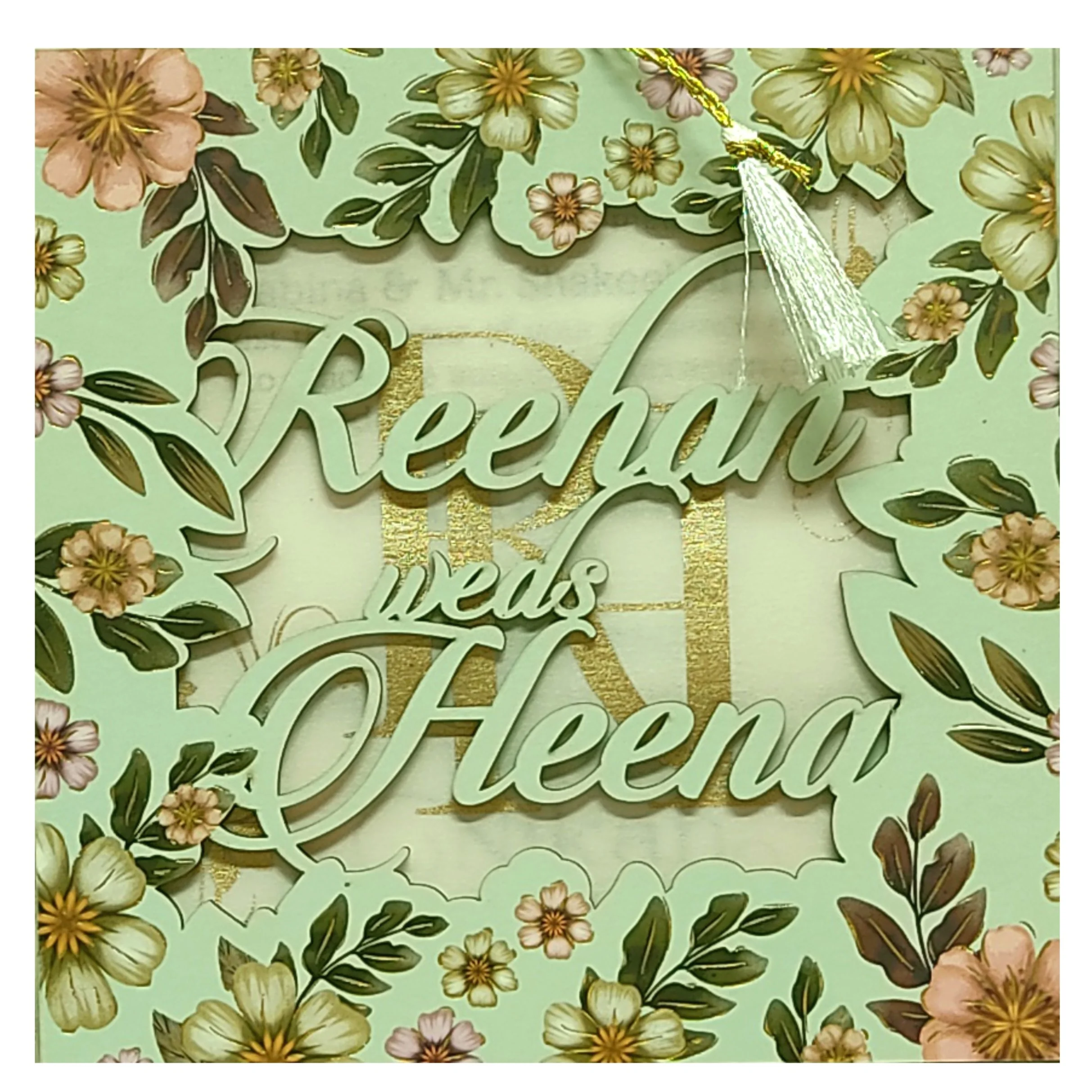 Soft Green MDF Invitation Card-KVN06450 - Image 3